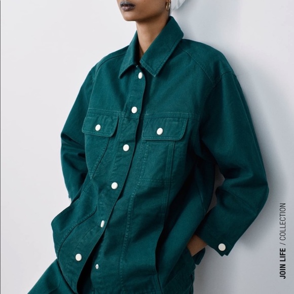 Coats | Zara Forest Green Denim Jacket 